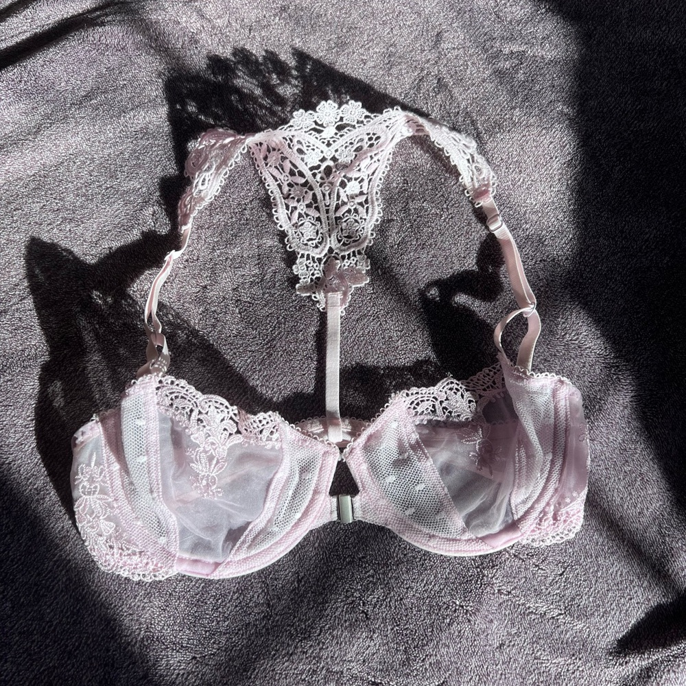 Free People Sheer Lace Racerback Bra in Light Pink